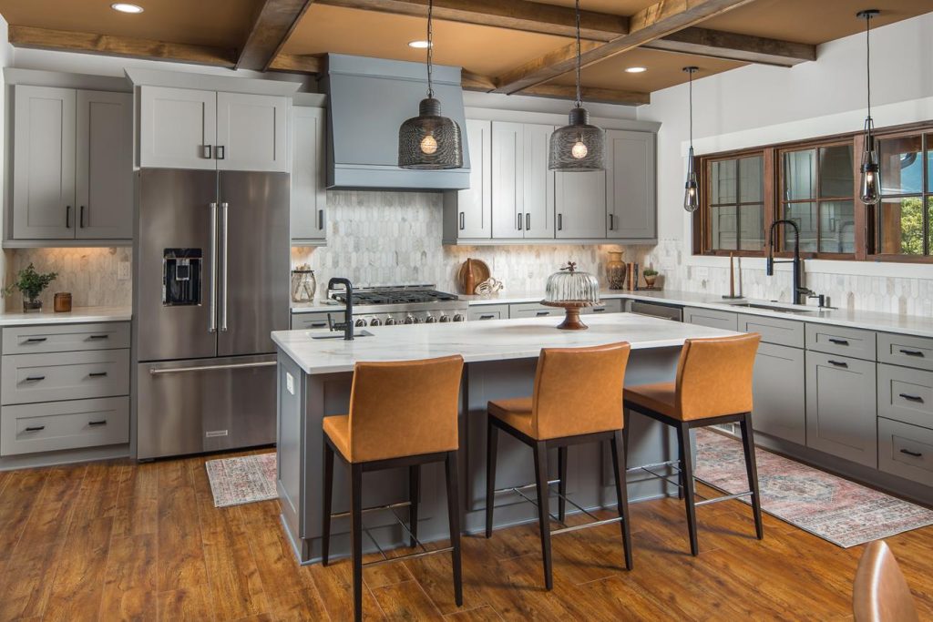 kitchen bar with view of mountain