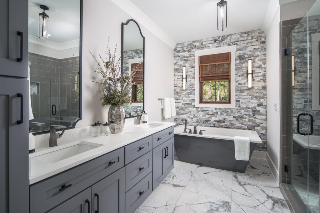 luxury bath with stone